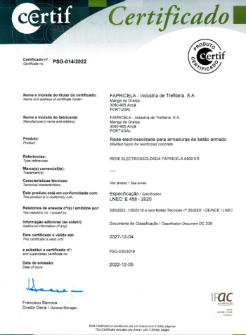 CERTIF – Rede electrossoldada fapricela A500 ER
