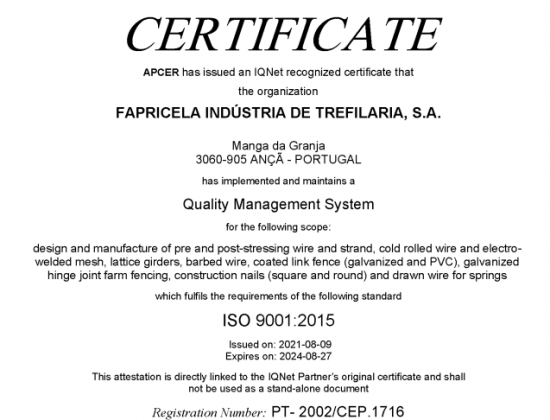 APCER IQNET ISO 9001:2015